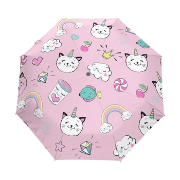 

Cartoon Automatic Umbrellas Unicorn Kids Child 3 Folding Umbrella Rain Windproof Travel Umbrella for Women Kid Children Parasol