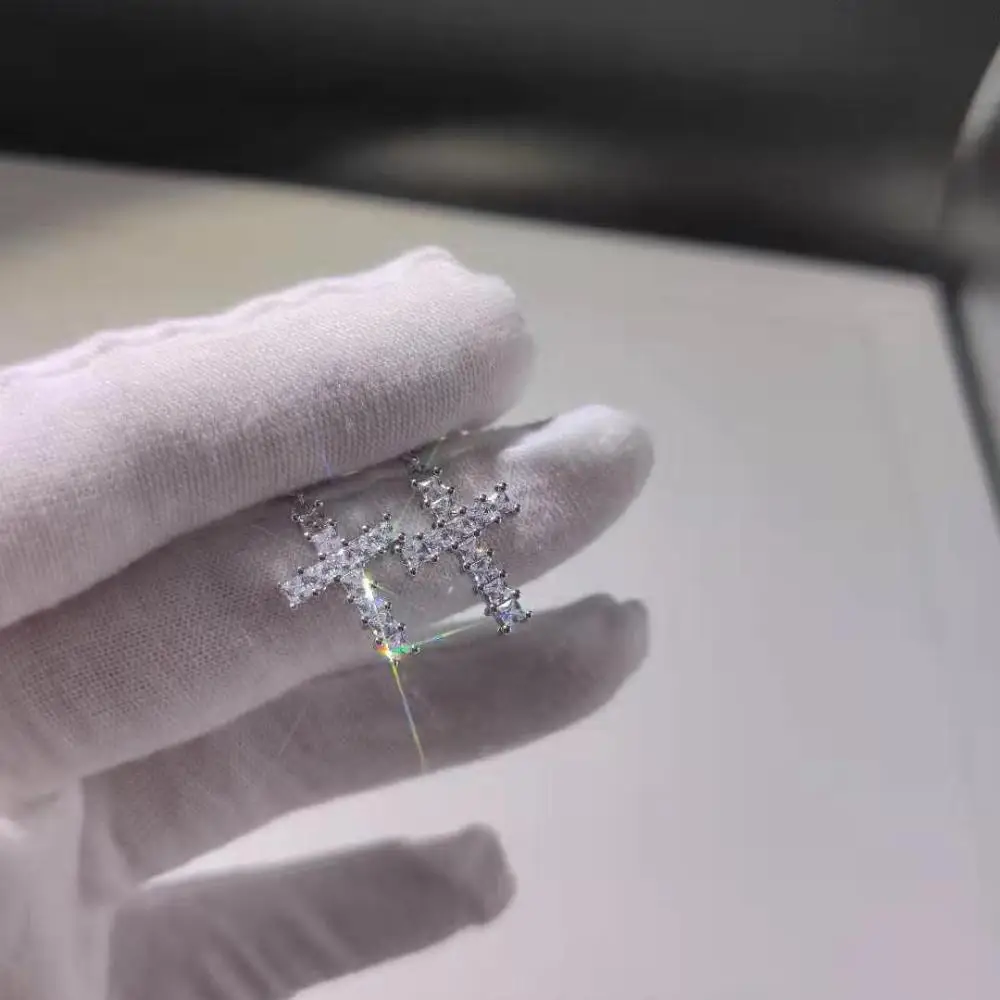 Хип хоп микро украшенное кубическими камнями циркония Bling Ice Out крест серьги для мужчин и женщин Серебряные серьги мужские модные ювелирные изделия Прямая
