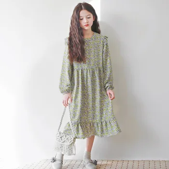 

2020 Spring New Elegant Girls Dresses Kids Floral Dresses for Teen Girls Fashion Lantern Sleeve Baby Girls Casual Dresses, #8558