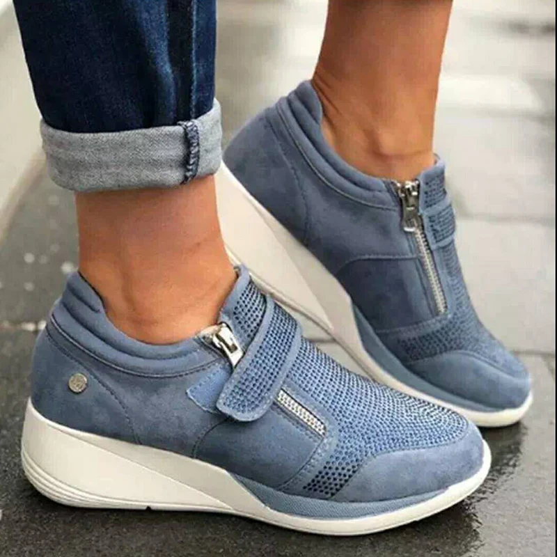 New Shoes Woman Sneakers Gray Zipper Platform Trainers Women Shoes Casual Lace-Up Tenis Feminino Zapatos Mujer Womens Sneakers