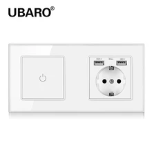 

UBARO EU Luxury Crystal Glass Panel Wall Light Touch Switch With Usb Socket Combination Electrical Outlet Sensor Button 220V