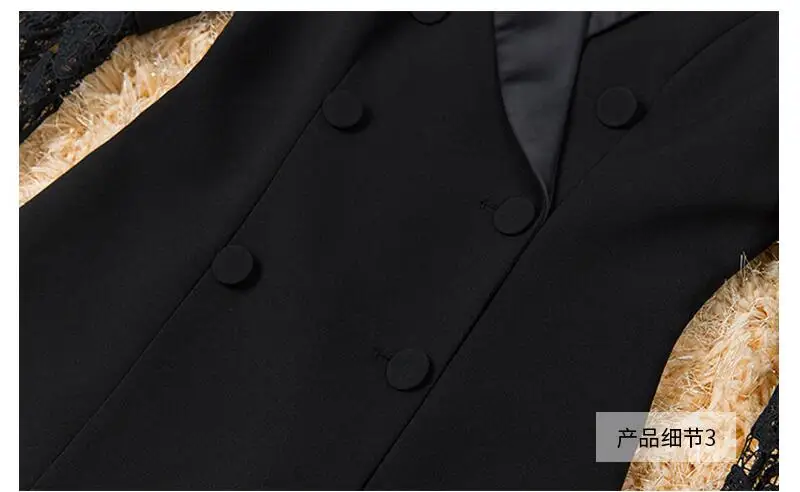 2019 осенние женские куртки с лацканами двубортные рукава Труба длинный костюм пальто женская одежда OL кружевные рукава Элегантные пиджаки