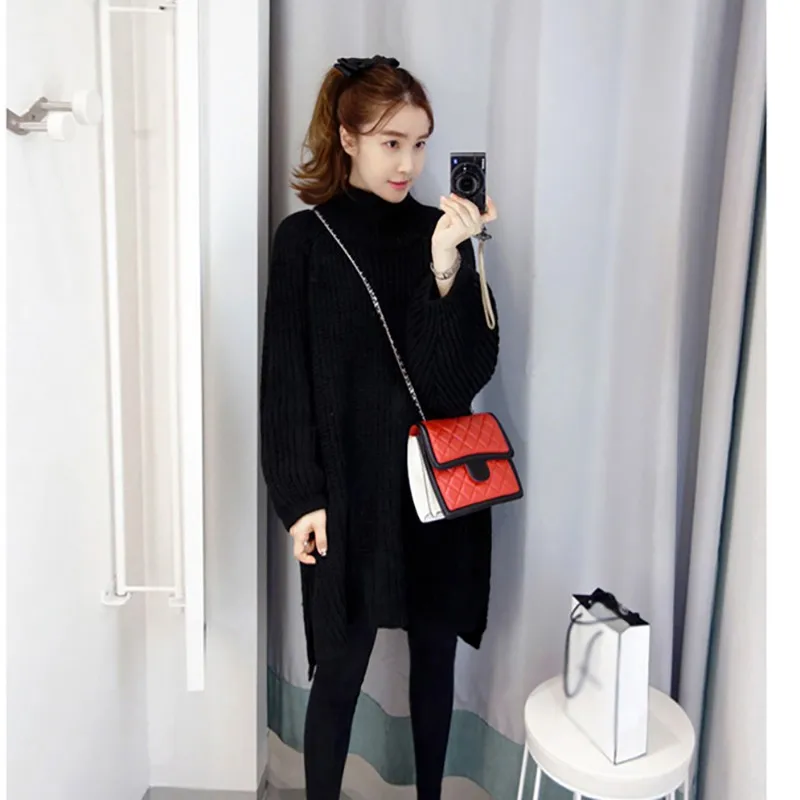 Women Autumn Winter Casual Thick Warm Long Sweater Lantern Sleeve Half Turtleneck Sweaters Side Slit Pullovers Women Autumn Winter Casual Thick Warm Long Sweater Lantern Sleeve Half Turtleneck Sweaters Side Slit Pullovers