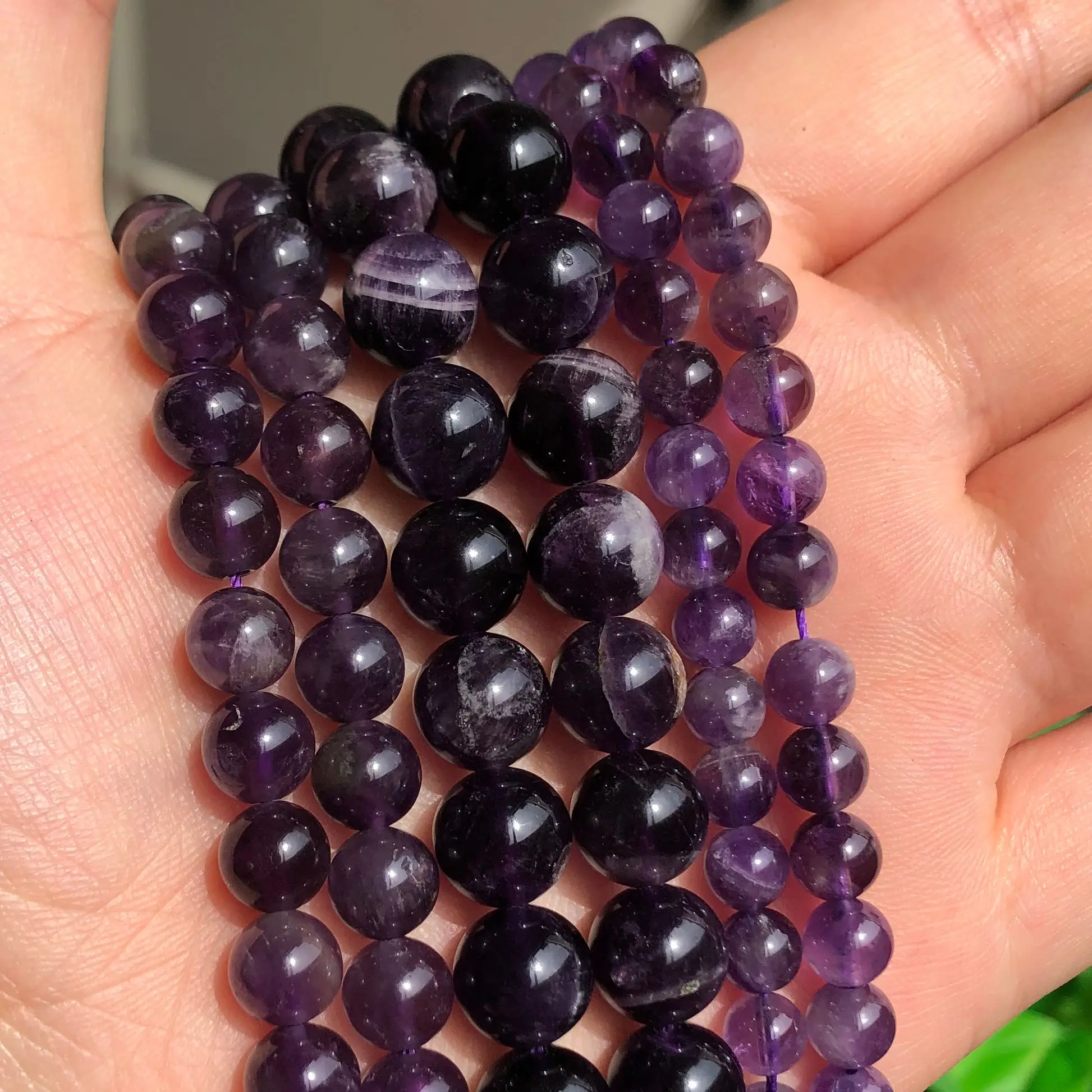 

2/3/4/6/8/10/12mm Natural Purple Amethysts Quartzs Round Loose Breads for Jewellery Making DIY Bracelet 15"
