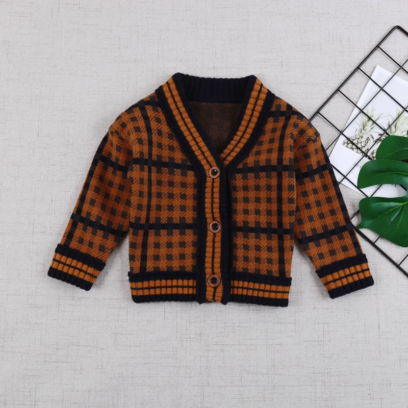 Кардиган для девочек; свитер; сезон осень-зима; Новинка 2019 года; стильный вязаный кардиган в Корейском стиле; детское клетчатое пальто в