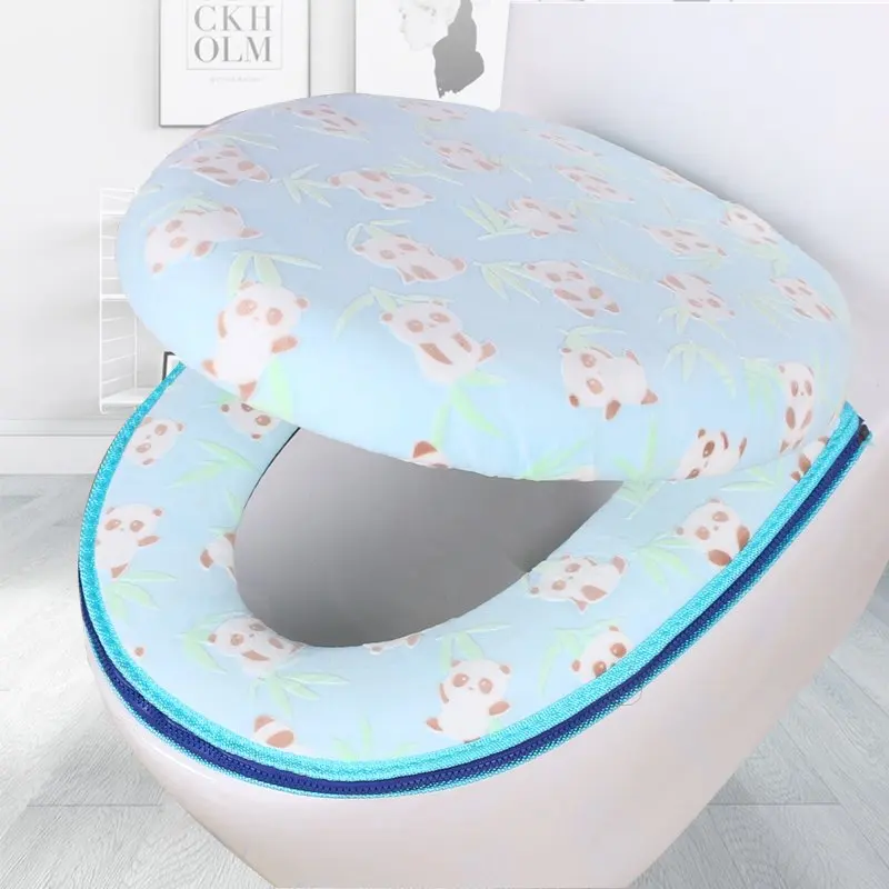 F Blue 2pcs Коврик для унитаза с рисунком панды, набор на молнии, чехлы для сиденья унитаза, мягкий теплый коралловый бархатный коврик для ванной комнаты, универсальные чехлы для сиденья унитаза - Цвет: F Blue 2pcs