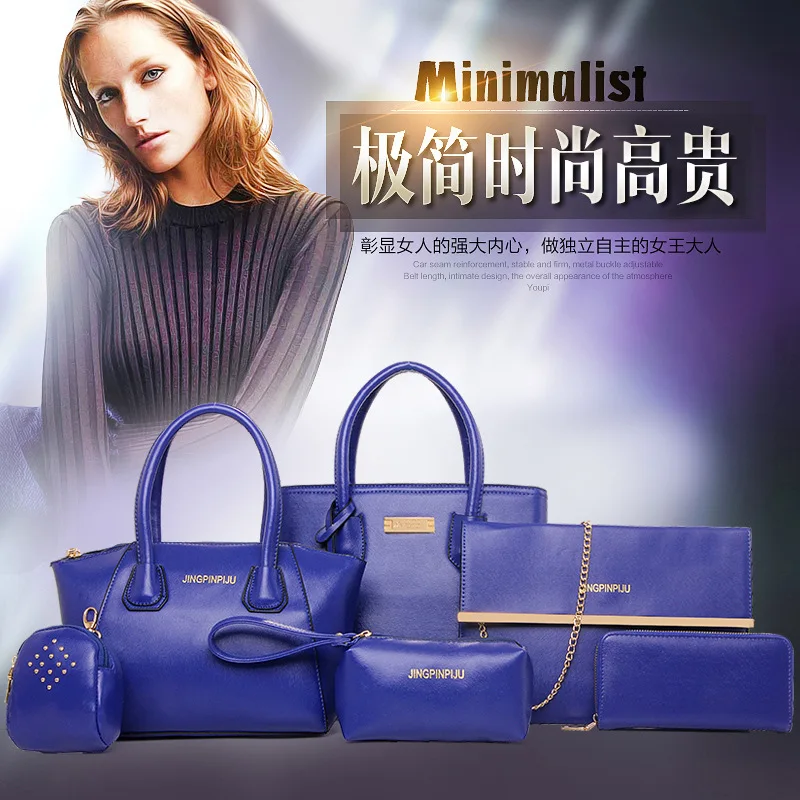 

2016 New Style WOMEN'S Fashion Handbag Handbag Shoulder Oblique Women's Picture Six Pieces Set Big Bag