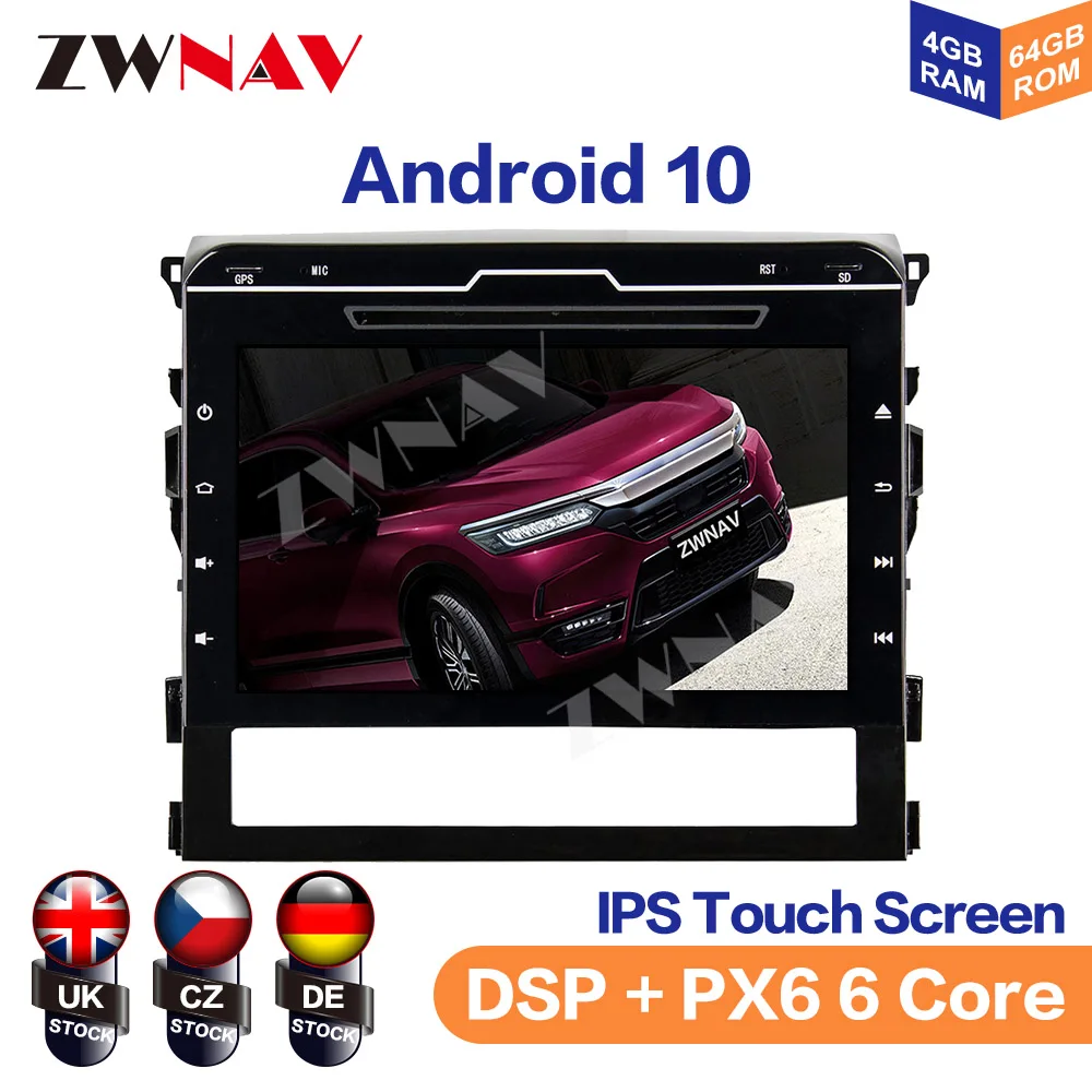 

ZWNAV PX6 Car DVD Player DSP IPS Android 10 4G +64G Wifi Bluetooth 5.0 RDS Radio GPS Google Map For Toyota Land Cruiser 2016