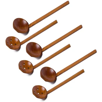 

Handcrafted Wooden Soup Spoon Ramen Ladle Strainer, Wooden Hot Pot Spoon Strainer Kitchen Tool Set Of 6