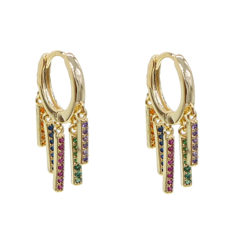 

Rainbow cz bar dangle drop earring Gold Color Gorgeous Colorful fashion women jewelry