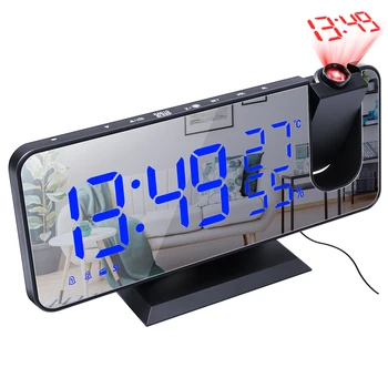 LED Digital Alarm Clock Watch Table Electronic Desktop Clocks USB Wake Up FM Radio Projector Bedroom Snooze Function 2 Alarm 1
