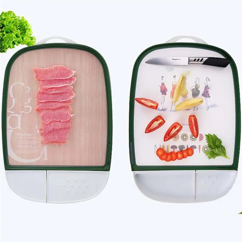 Мультифункциональный деревянный разделочная доска для кухни, двухсторонняя разделочная доска, пластиковая кухонная разделочная доска, инструменты для фруктов, овощей, мяса