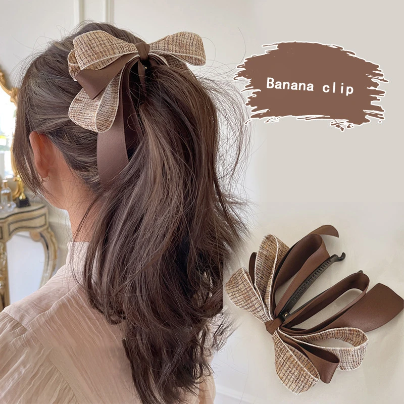 High Ponytail Hair Clips For Girls Sweet Bowknot Ribbon Banana Clip Hair Tie Hair Accessories Gift Women Hairpin Scrunchies hair ties for women