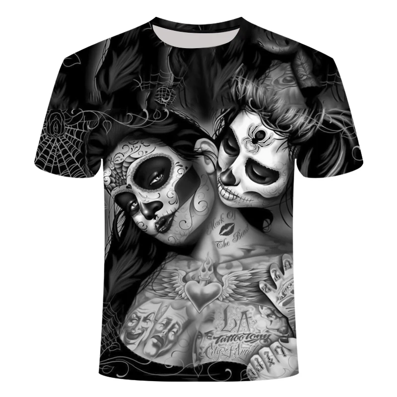 

Masked 2019 New 3D t shirt Woman Men Skull t shirt Print Peking Opera Summer Tops Casual Tees Short Sleeve Streetwear Halloween