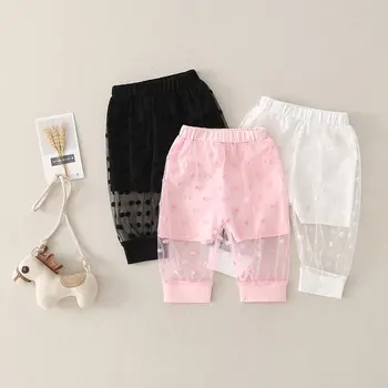 

Children's Pants 2020 Summer New Girls Casual Polka Dots Print Mesh Pencil Pants Lace Baby Anti-mosquito Long Pants Trousers