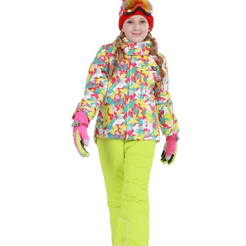 81623yellow pants 30 детский лыжный костюм зимний костюм комплекты пальто уличная девочка мальчик Лыжный Сноубординг одежда водонепроницаемая теплая зимняя куртка+ брюки - Цвет: 81623yellow pants