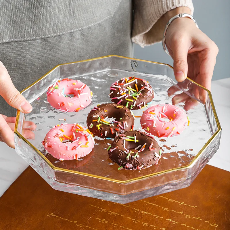 

Creative household Phnom Penh glass plate Nordic simple western food plate tray multilateral fruit plate dry fruit plate