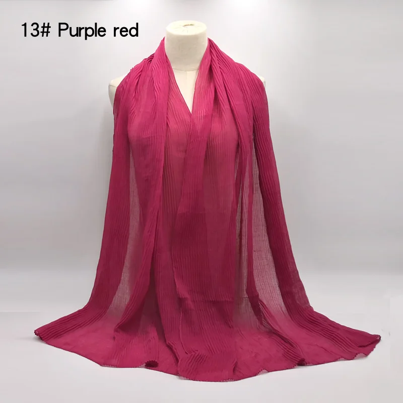13 purple red 10 шт./партия, однотонный Длинный плиссированный хлопковый мусульманский платок-хиджаб, большие длинные палантины из пашмины, хиджабы, шарфы, шали - Цвет: 13 purple red