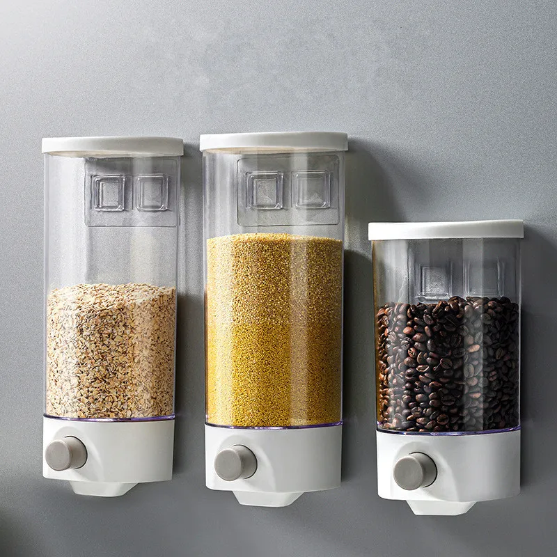 

1000/1500ml Wall Mounted Grain Storage Box Press Cereals Dispenser Dry Food Container Organizer Kitchen Food Storage Box Jars