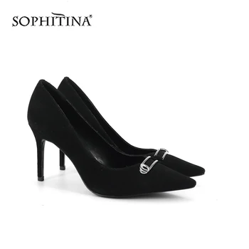 

SOPHITINA Sexy Pointed Toe Pumps High Quality Kid Suede Elegant Thin Heel Fashion Metal Decoration Shoes New Women's Pumps SC232