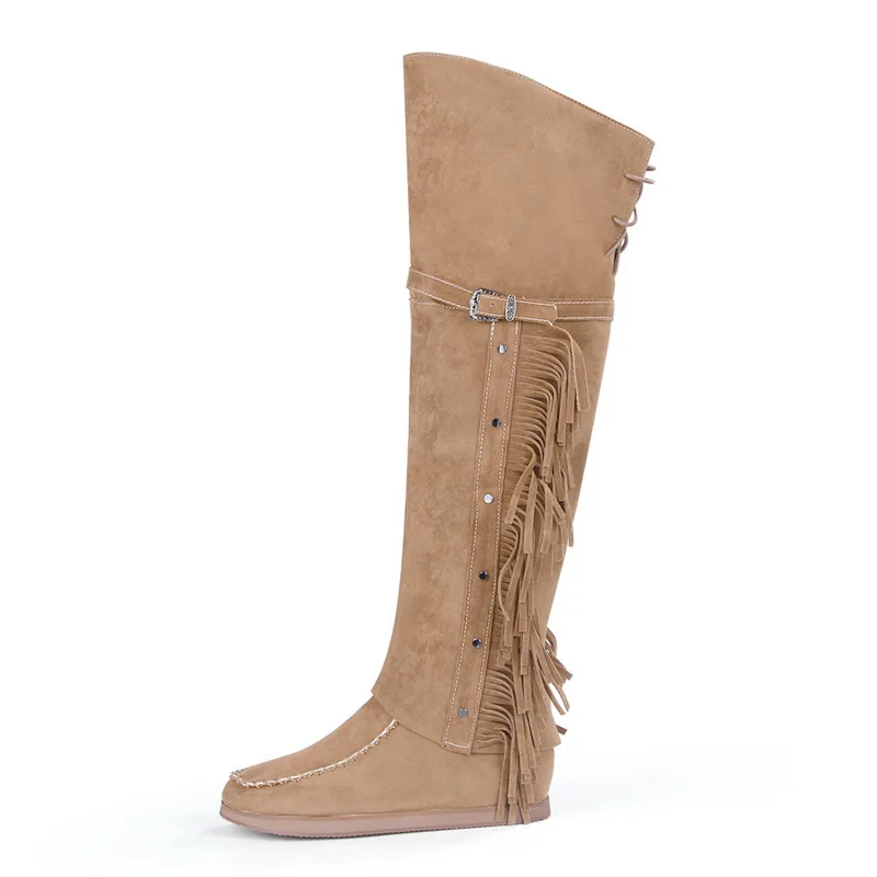ADISPUTENT Retro Women Boots Classic Tassel Cowboy Boots Autumn Women High Heels Boots Platform Sexy Ladies Black Pumps Boot