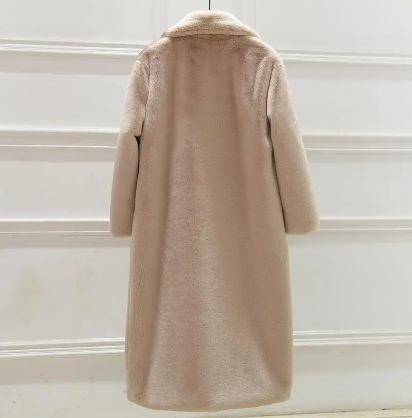 2XL Плюс Размер роскошное длинное пальто с мехом толстое теплое элегантное плюшевые пальто женские зимние пушистые свободные лацкан пальто верхняя одежда