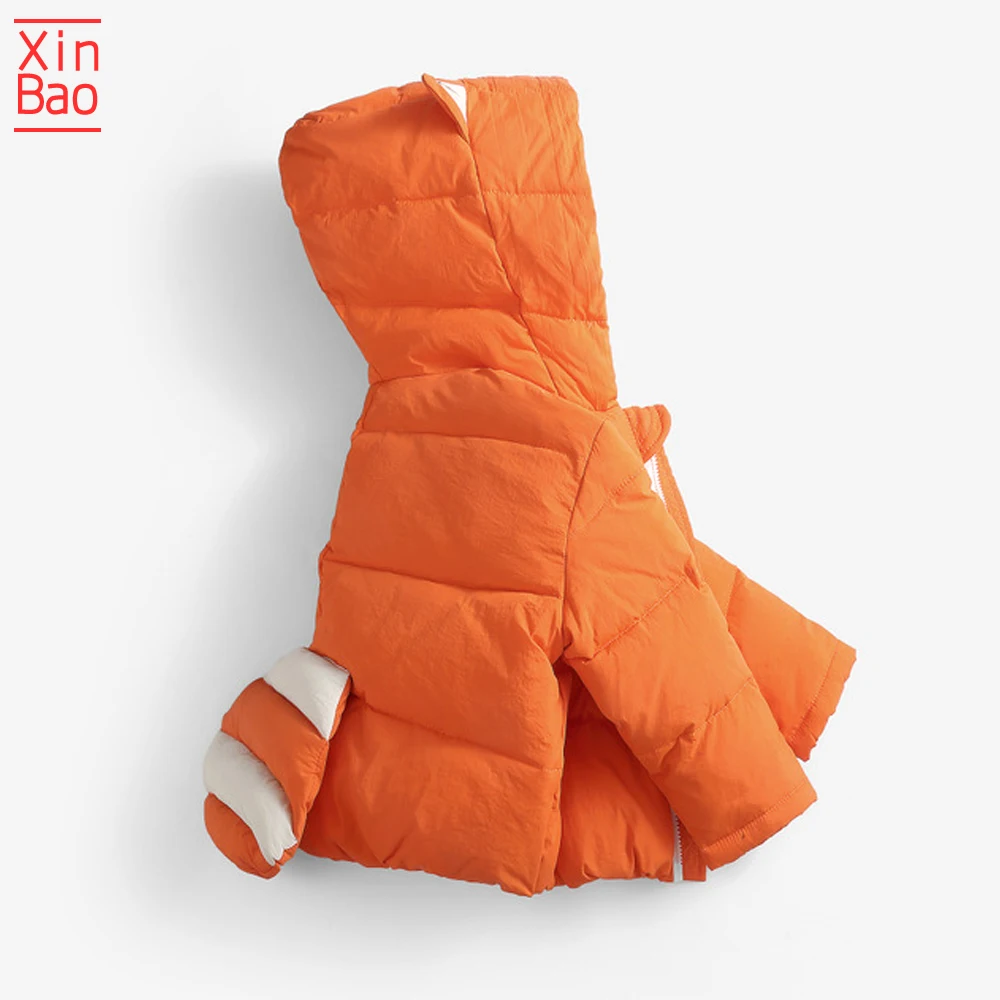 XINBAO/ Детская куртка для мальчиков и девочек; модное зимнее пальто для малышей; осеннее пуховое хлопковое пальто; детский зимний комбинезон; парка с капюшоном для малышей - Цвет: orange