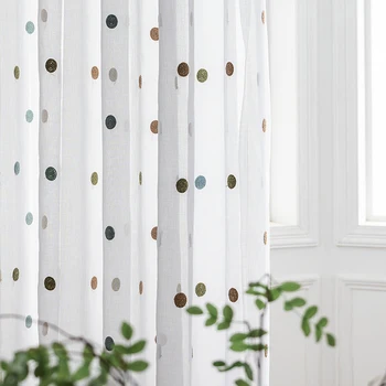 

Circle Embroidered Sheer Curtains Korean Style Tulle Curtain for Living Room Romantic Tulle Drapes For Window Curtains ZH035&30
