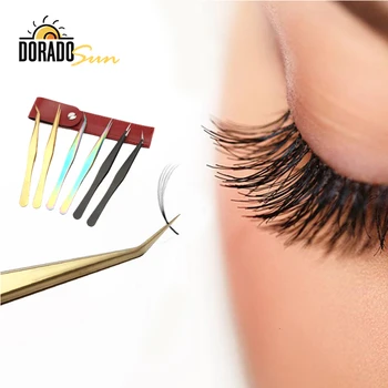 

DORADOSUN Stailess Golden Grafting Eyelashes Tweezers Grafting False Eyelash Tool Eyebrow Tweezer 1 Piece