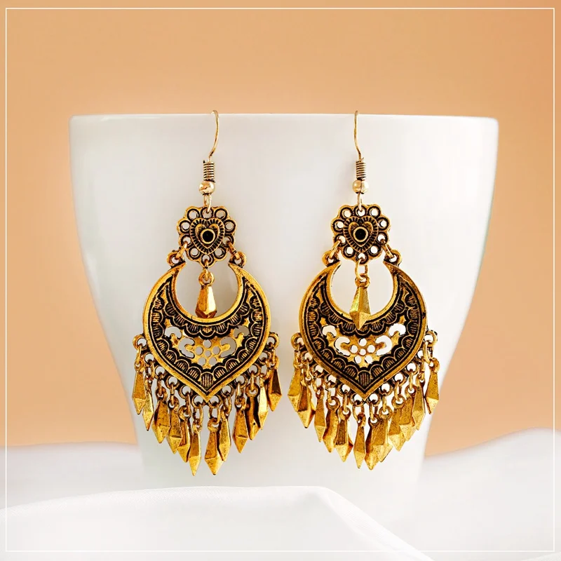 Bohemia Retro Gold Color Earring For Women Gypsy Flower Tassel Dangling Earrings Turk Jhumka Indian Jewelry drop earrings dangle earrings long earrings
