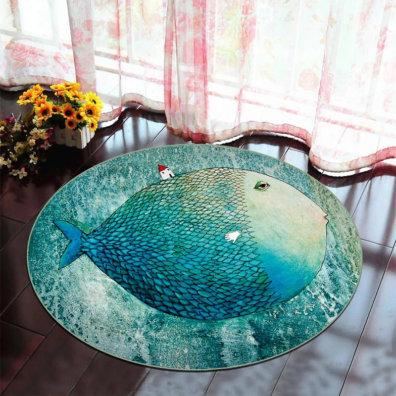 RFWCAK 3D Sea Beach Round Carpet Computer Chair Pad Living Room Mat Kids Room Bedroom Anti-slip Rug Tapete Para Sala Home Decor
