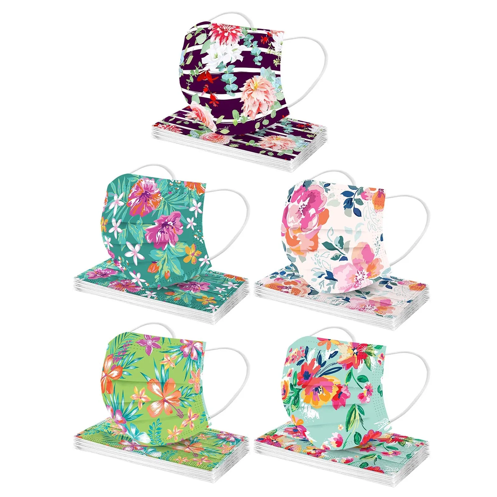 10-100pcs Flower Print Adult Disposable Mask Fashion Printed 3ply Filter Mouth Cover Mascarillas Breathable Face Mask Masque
