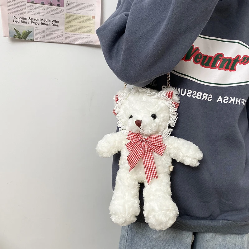 Cute bear plush bag women's bag Korean version of the wild