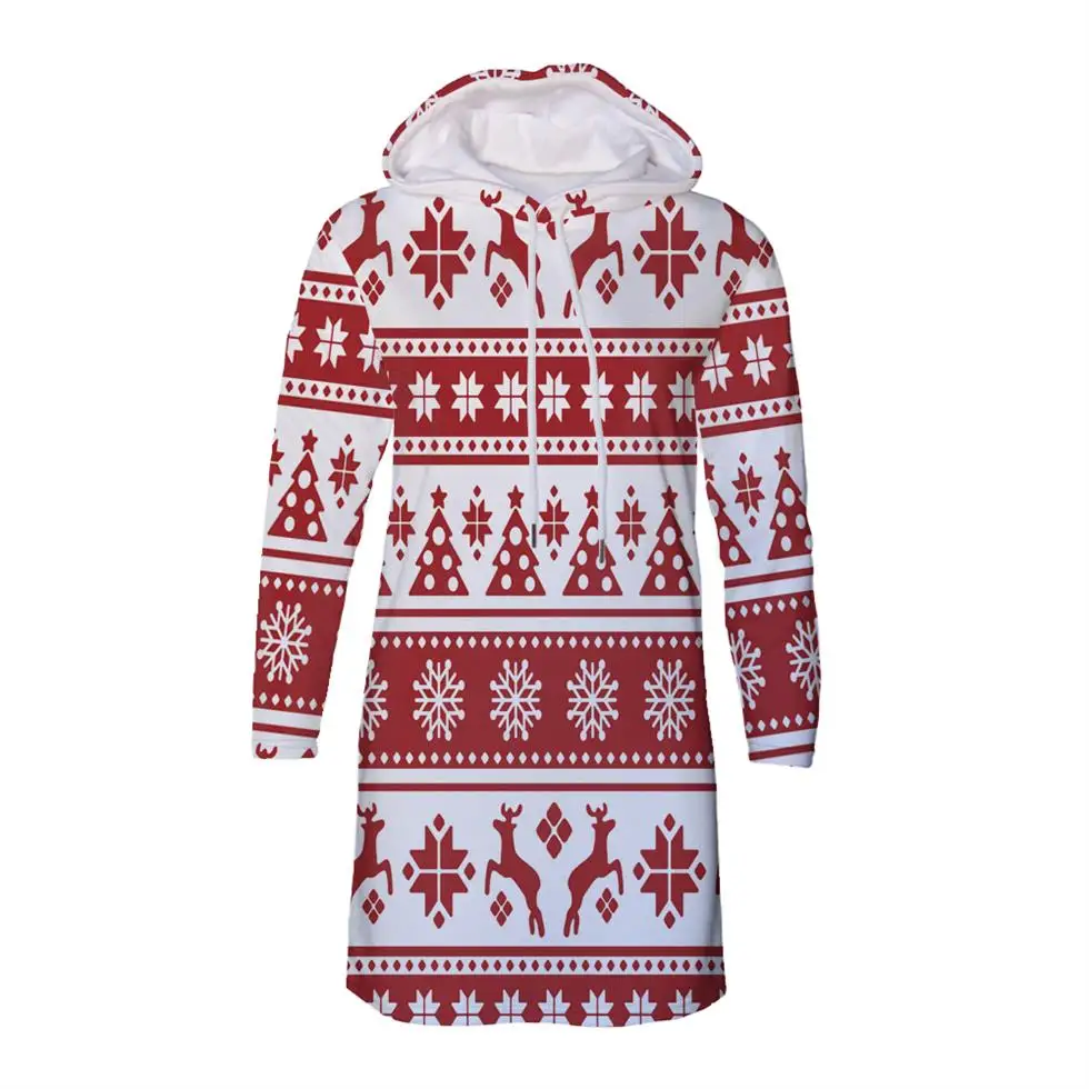 

2019 Christmas Hooded Dress Women Herf Winter Party Loose Dresses Funny Print Mini Dresses Hoodies Lady Vestidos