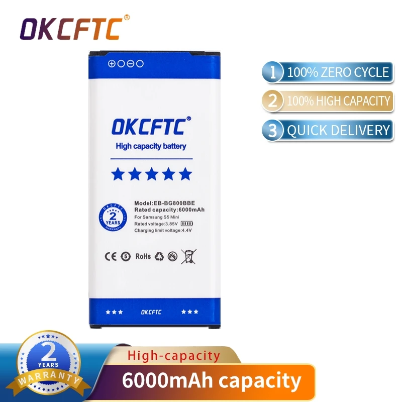 

Original Replacement Battery For Samsung GALAXY S5 mini S5MINI G870A G870W SM-G800F Authentic EB-BG800BBE 6000mAh