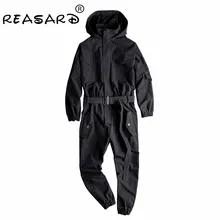 Осенние новые мужские Свободные Комбинезоны в стиле хип-хоп, комбинезоны с капюшоном, куртка с поясом, Мужская рабочая одежда, Комбинезоны на подтяжках