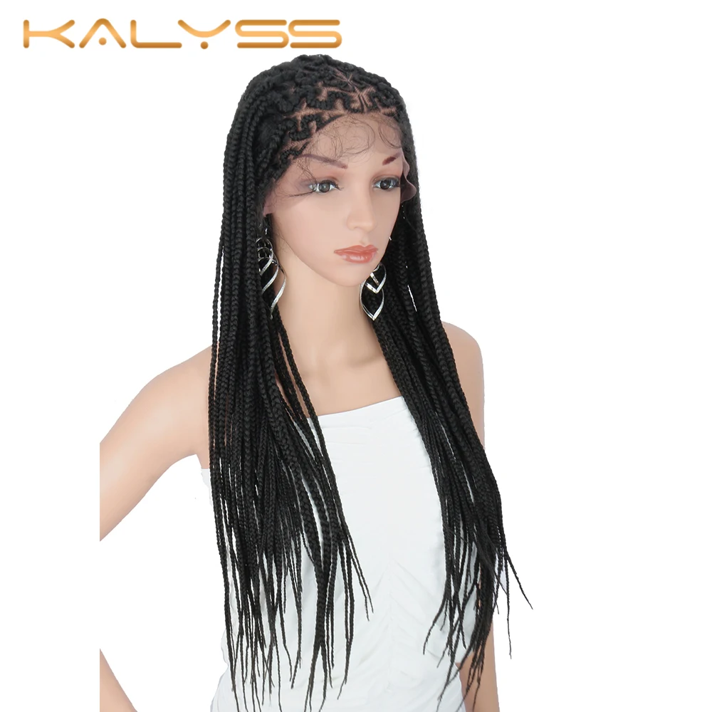 Kanyss 30 дюймов 13x6 плетеные парики фронта шнурка al наклонная боковая часть Cornrow косички парик с детскими волосами синтетический парик фронта шнурка