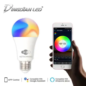 

WIFI Smart LED Bulb with APP Stepless Dimming Color E27 Bluetooth wireless 9W 100-265V RGBW Music control 20