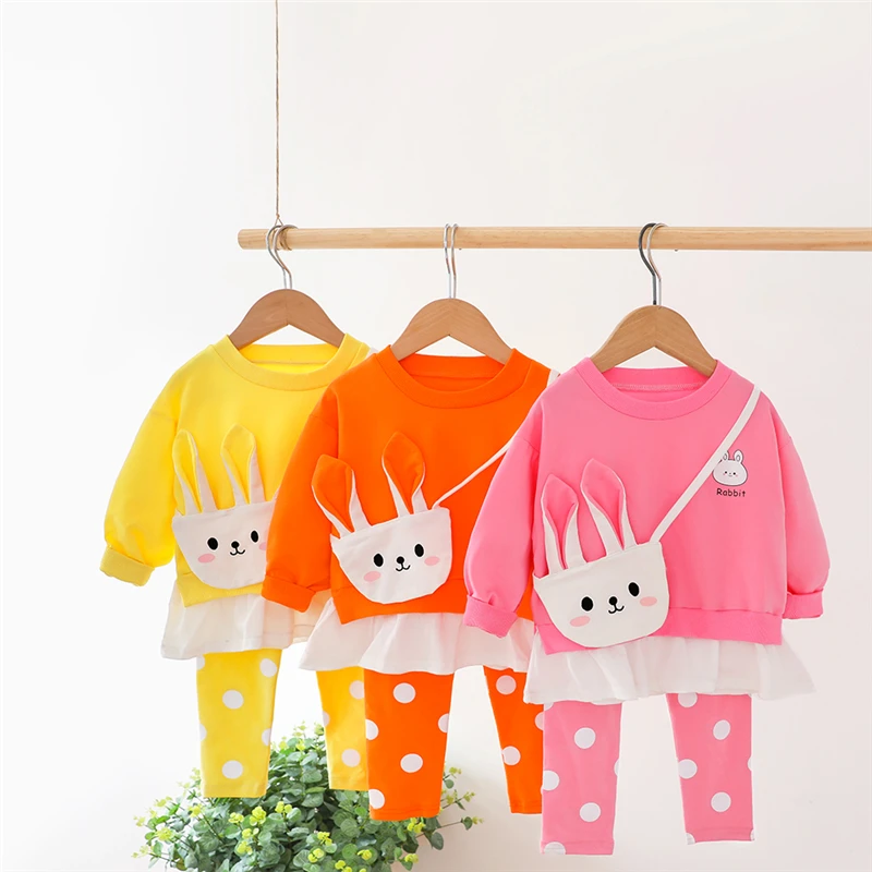 Baby Girls Clothing Sets Spring Autumn Children Cartoon Rabbit T Shirt Pants Toddler Infant Outdoor Kids Vacation Outfit kids clothing set,girls clothing set