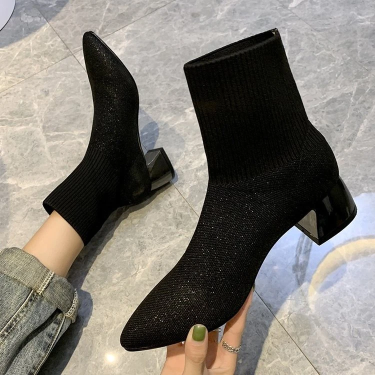 thick heel sock boots
