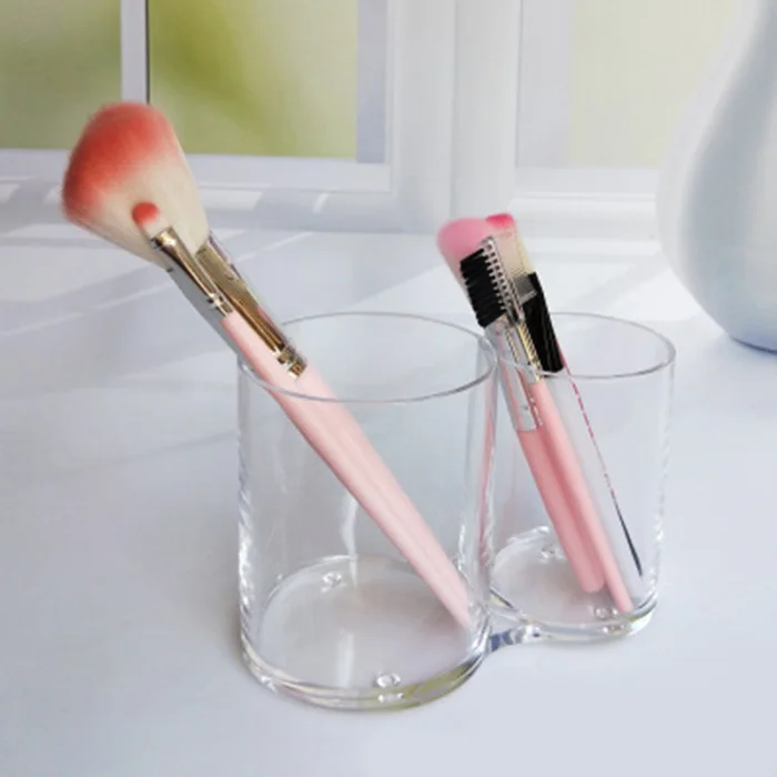 Desktop Clear Makeup Brush Holder Organizer 2 Slots Acrylic Cosmetics Brushes Storage Solution HJL2019