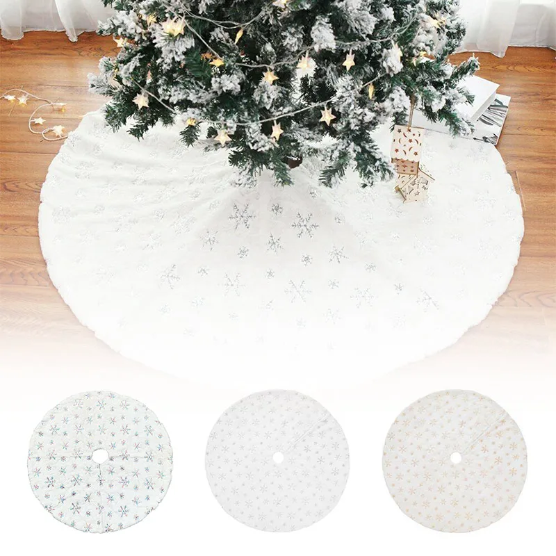 Newly Christmas Tree Skirts Round Snowflake Embroidery Xmas Tree Skirt Cover Decor MK
