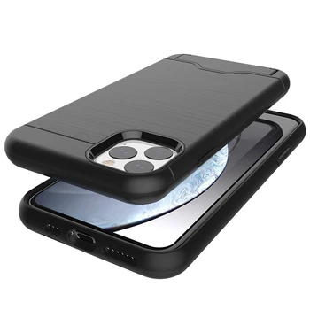 

50pcs Hybrid Wire Drawing Hard Armor Case For iPhone 11 Pro Max XS XR X 8 7 6 6S Plus With Stand Card Holder Hard PC+TPU Cover