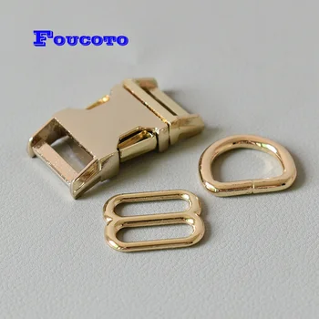 

100 sets/lot Metal breakaway buckle D rings hardware belt slider for paracord dog collar 20mm D rings backpack bags accessories