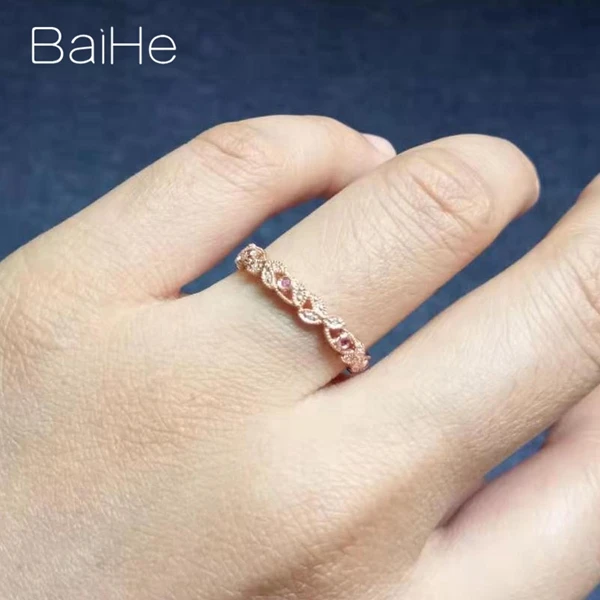 BAIHE Solid 14K розовое золото(AU585) 0.2CT Certified H/SI круглые натуральные бриллианты и рубины обручальное кольцо модные ювелирные украшения Подарочное кольцо