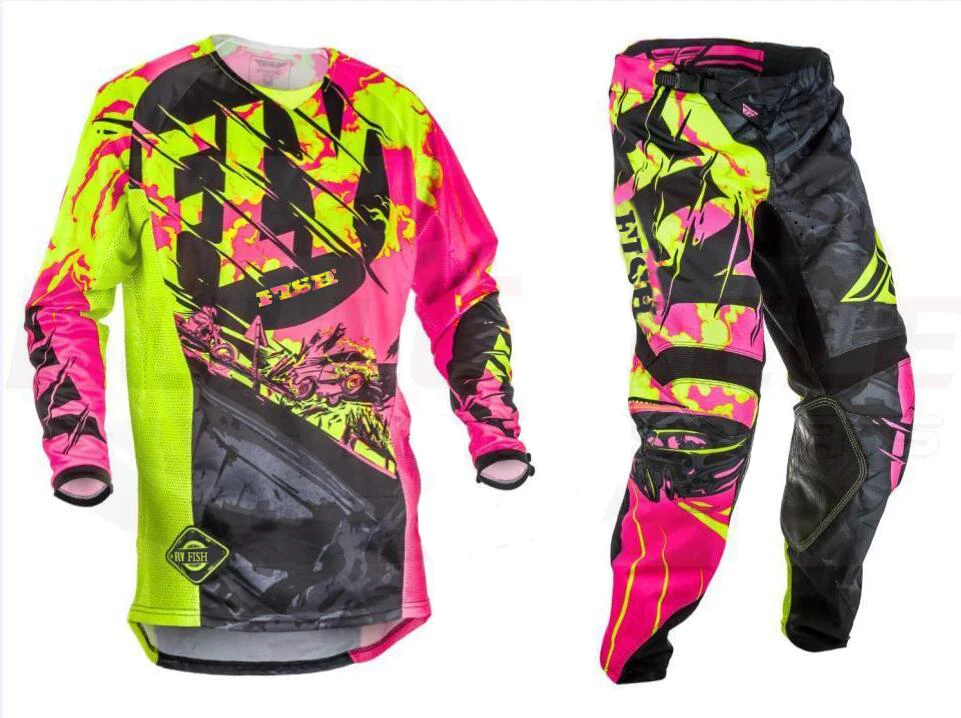 NEW Fly Fish Pants & Jersey Combos Motocross MX Racing Suit Motorcycle Dirt Bike MX ATV Gear Set