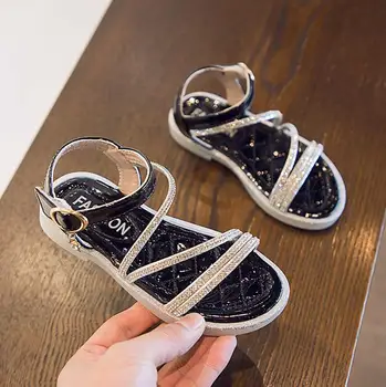 

Glittering Rhinestone Girls Princess Shoes 2020 New Summer Kids Fashion Beach Sandals For Little Girls Soft Sandals Size 26-30
