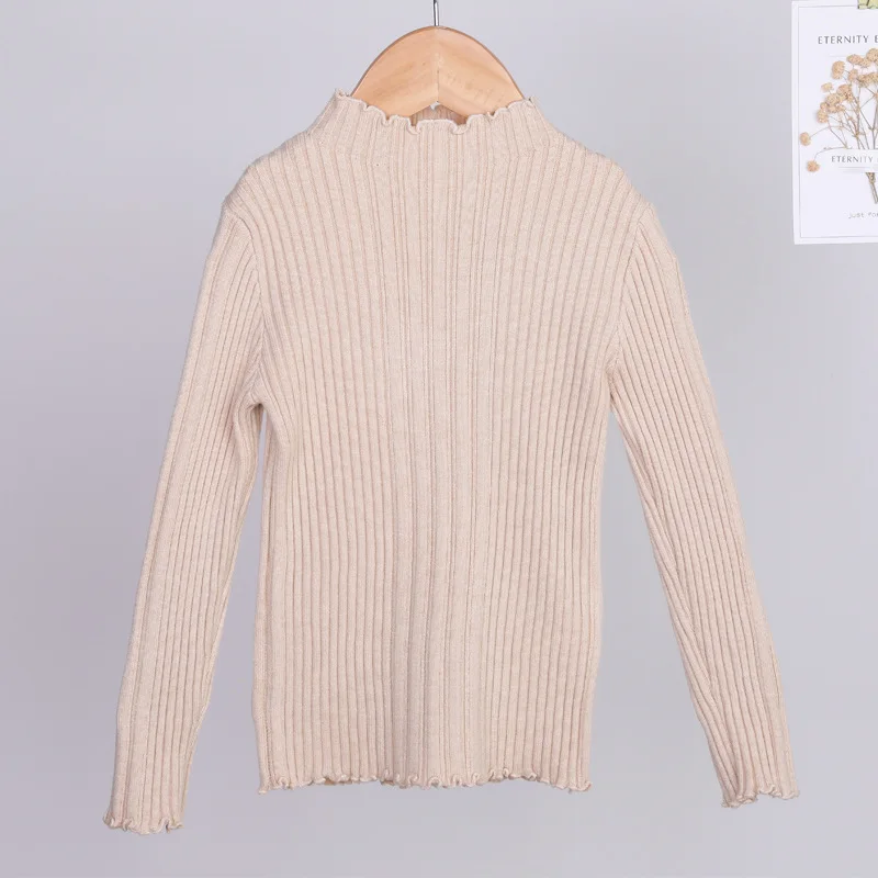 beige Новая Осенняя трикотажная рубашка, топы для девочек, эластичная трикотажная рубашка с высоким воротником для крупных детей, базовый пуловер, детские свитера, RT777 - Цвет: beige