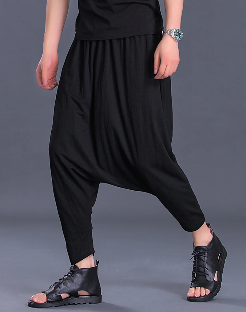 Summer Men's Large Size Harem Pants Ankle-Length Casual Loose Drop-crotch Pencil Trousers Middle Microelastic Waist A222
