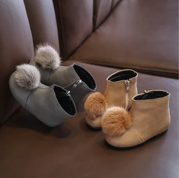 

Children Boots Shoes Winter Plush Warm Martin Shoes Fashion Leather Soft Fleece Antislip Girls Boots